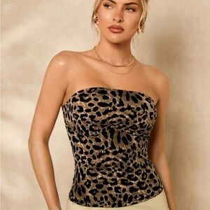 Women's Leopard Print Bandeau Top For Music Festival, Slim Fit